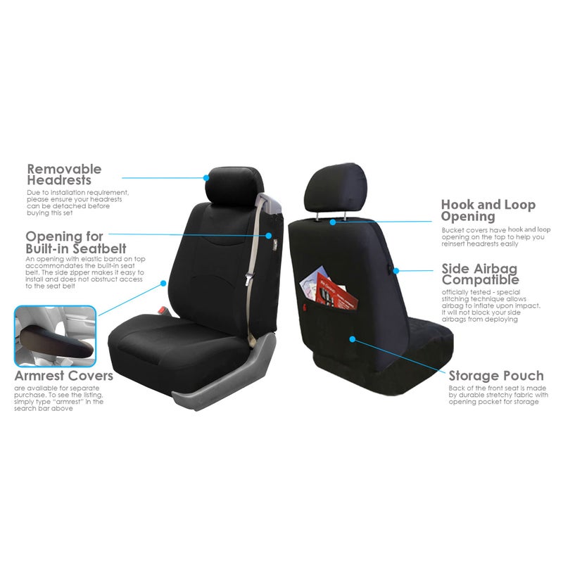 FH Group All-Purpose Built-in Seatbelt Car Seat Covers Full Set â€“ Universal Fit for Cars Trucks & SUVs (Black) FB351115 - Image 5
